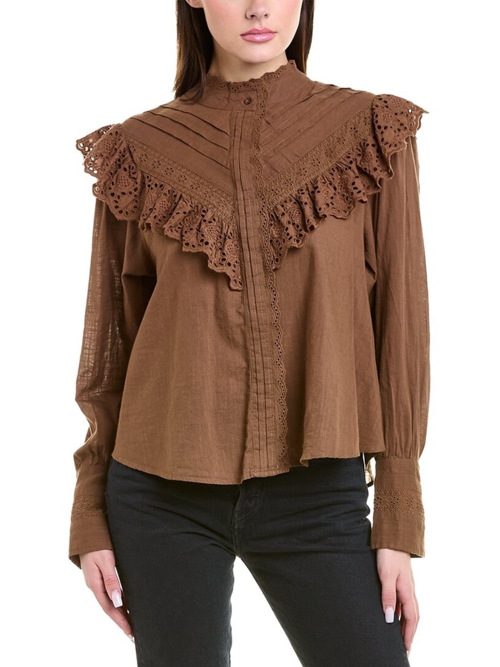 Free People Hit The Road 100% Cotton button-down top Chocolate Brown Size Large